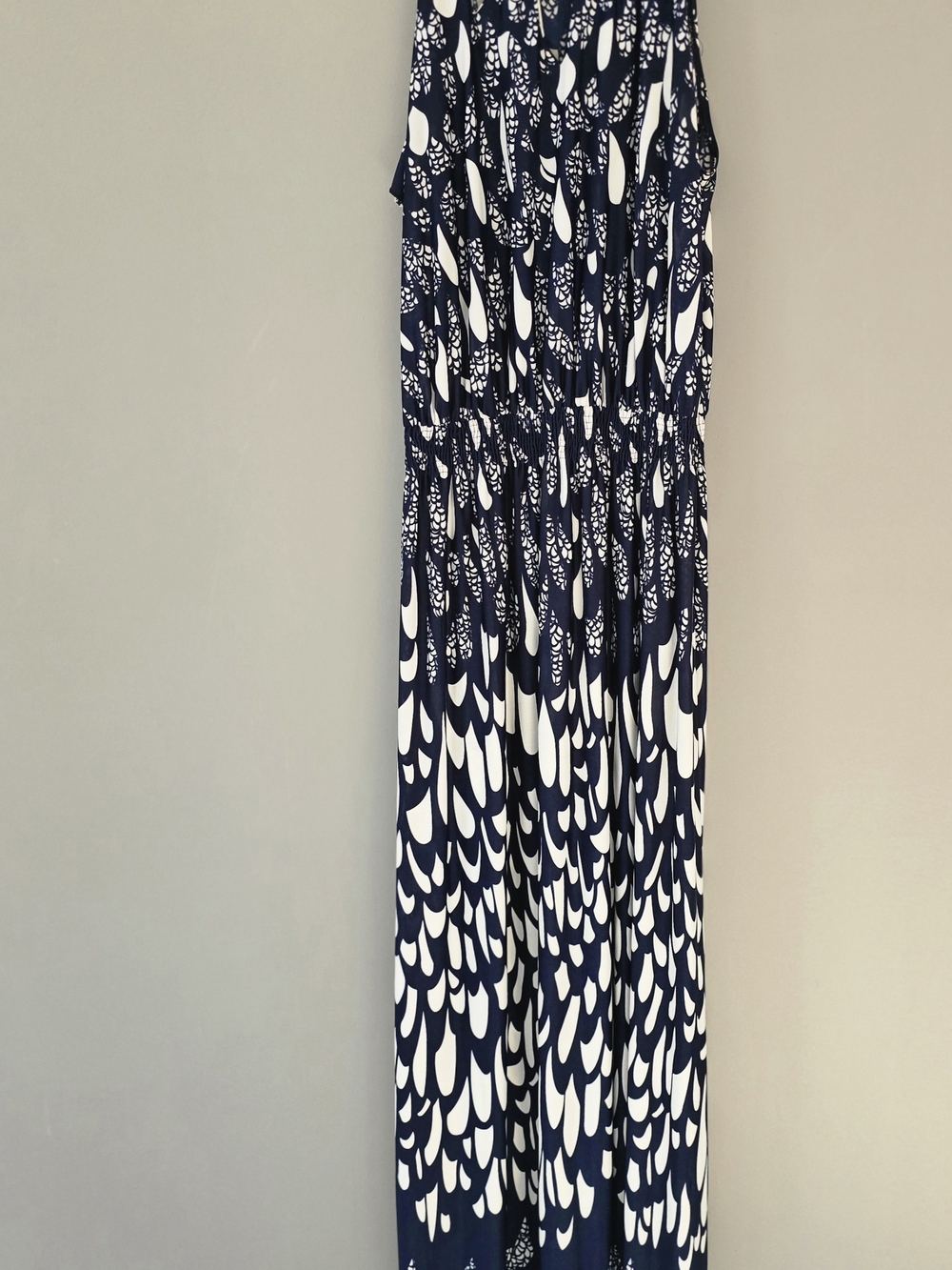 Shoreline Navy & White Maxi Dress with Abstract Print. Extra Long